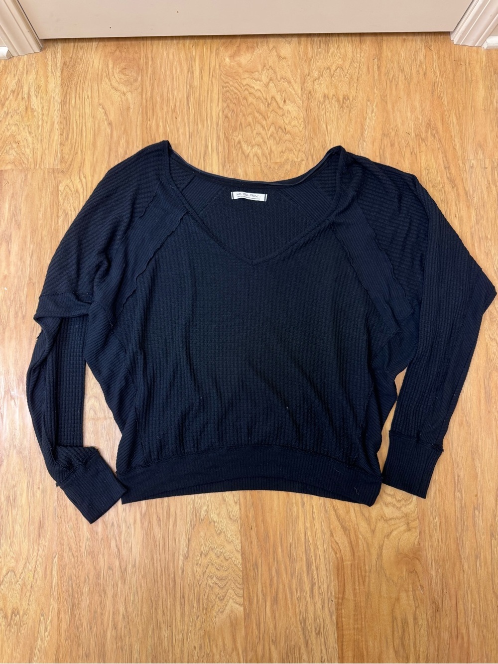 We The Free Free People Black V-Neck Slouchy Top